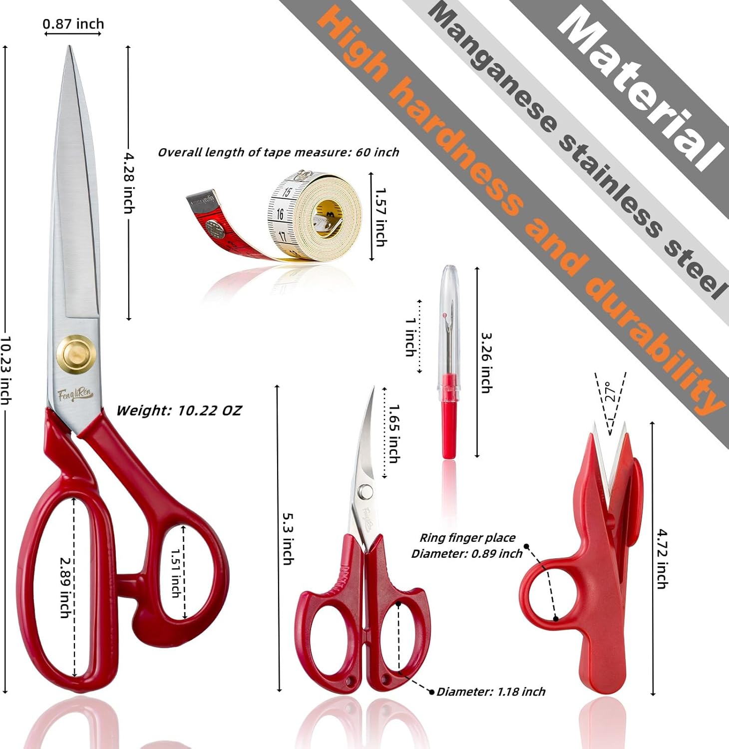 Sewing Scissors Professional 10 inch Heavy Duty Fabric Shears for Tailoring Leather Cloth Red Industrial Strength High Carbon Steel Tailor Shears for Home Office Dressmakers
