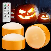 Luditek 3-Pack Halloween LED Pumpkin Lights with Remote and Timer, Battery Operated Orange Jack-O-Lantern Light for Halloween Decor, Flameless Candles for Pumpkin Decorations