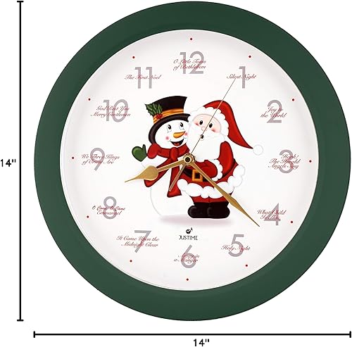 Vista 32 de JUSTIME Reloj de pared de caoba de 14 pulgadas con 12 villancicos de Navidad, elegancia atemporal Wsh Caoba