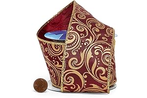 Burgundy and Gold Damask Satin Wired Ribbon