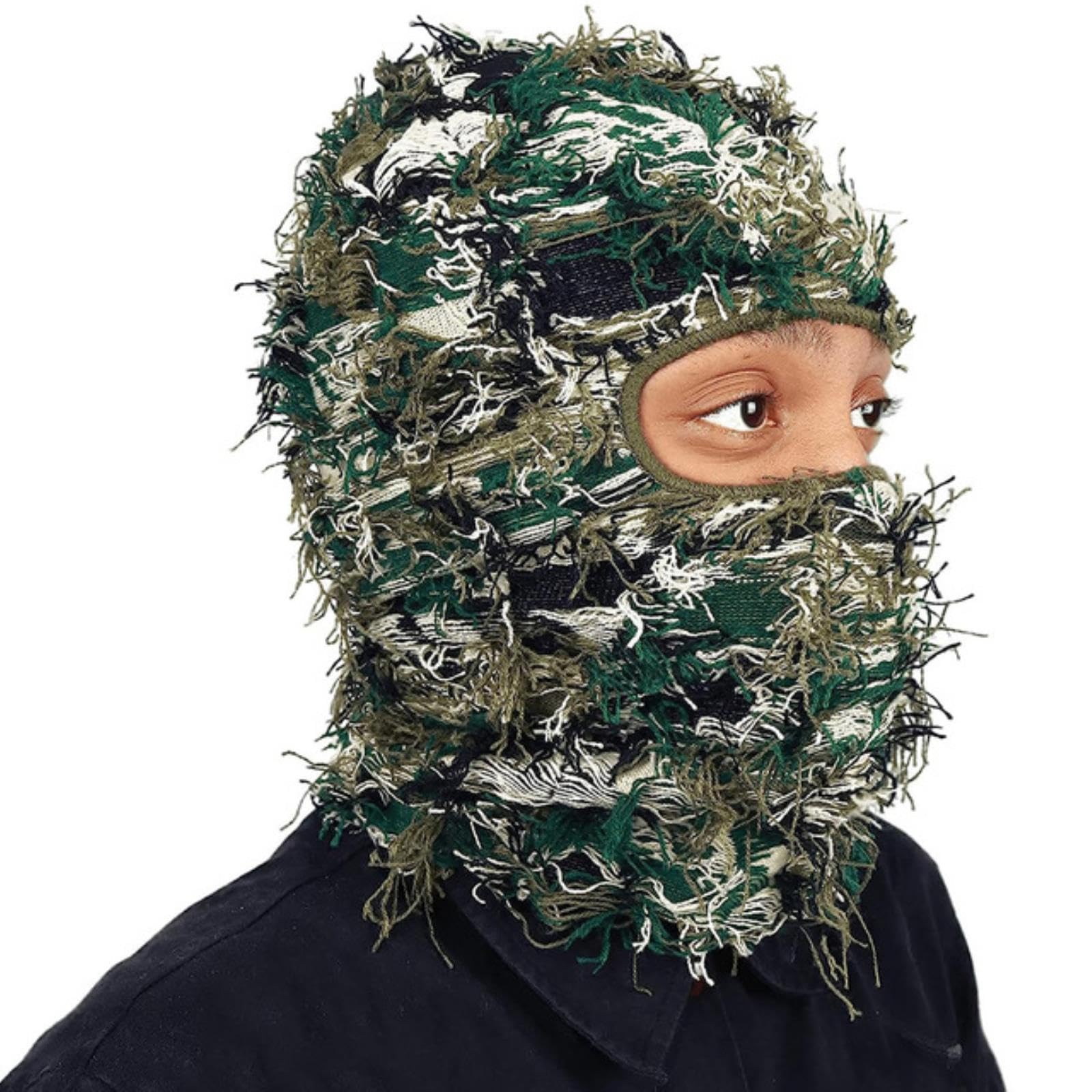 FAIRUO Hip Hop Tassel Balaclava Full Cover Ski Mask Trend Knitted Camouflage Headgear Unisex Y2K Knit Hat Face Mask for Women Men