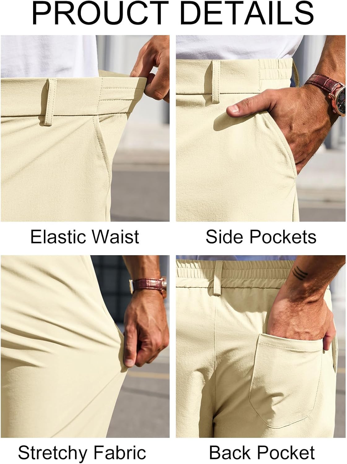 Runcati Mens Stretch Golf Pants Casual Slim Fit Dress Pants Elastic Waist Tapered Work Cropped Trousers - Image 5