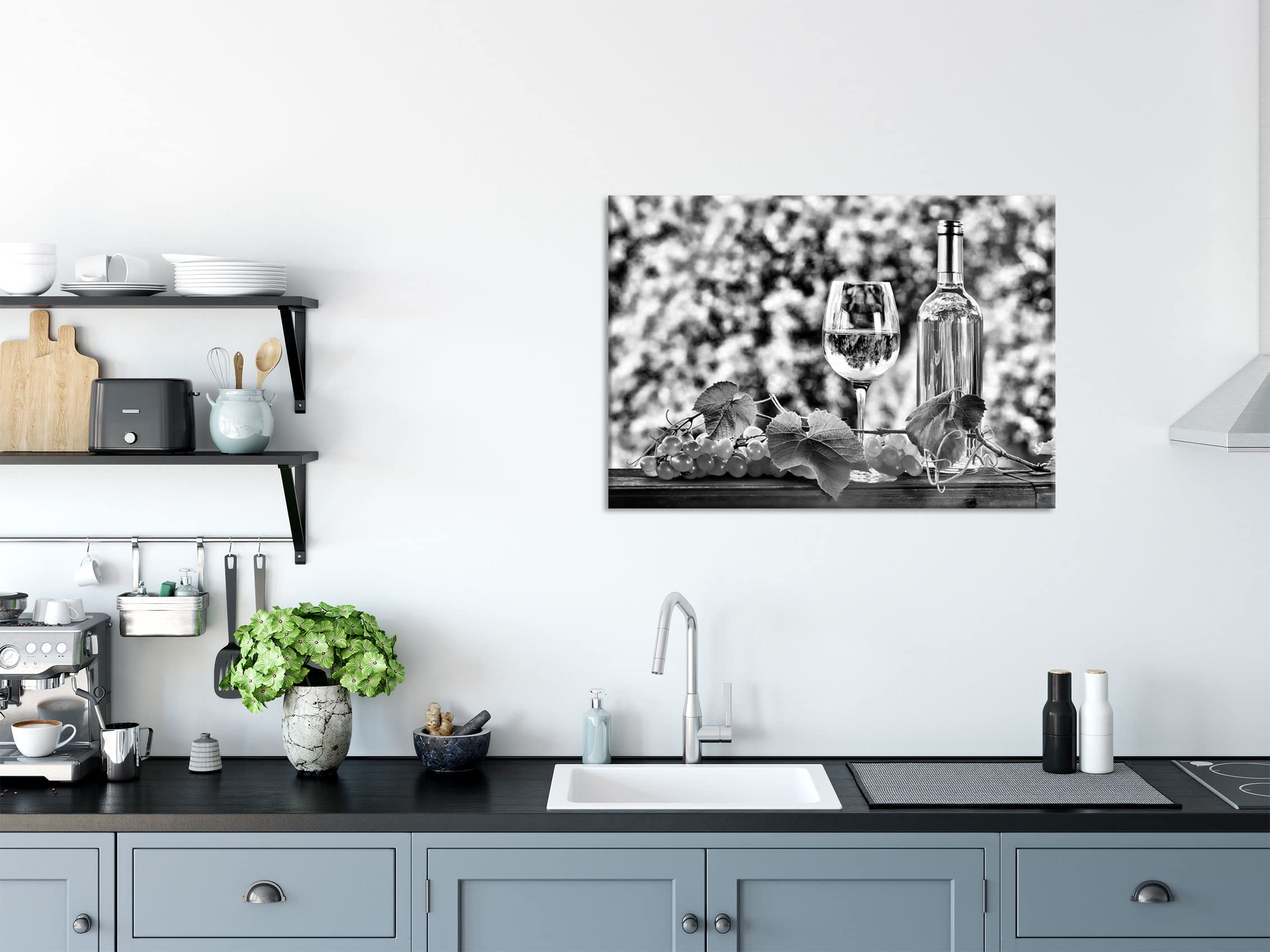 Pixxprint Glasbild, Wandbild aus Echtglas, Wein und Weintrauben, 100x70 cm, inkl. Aufhängung und Abstandshalter