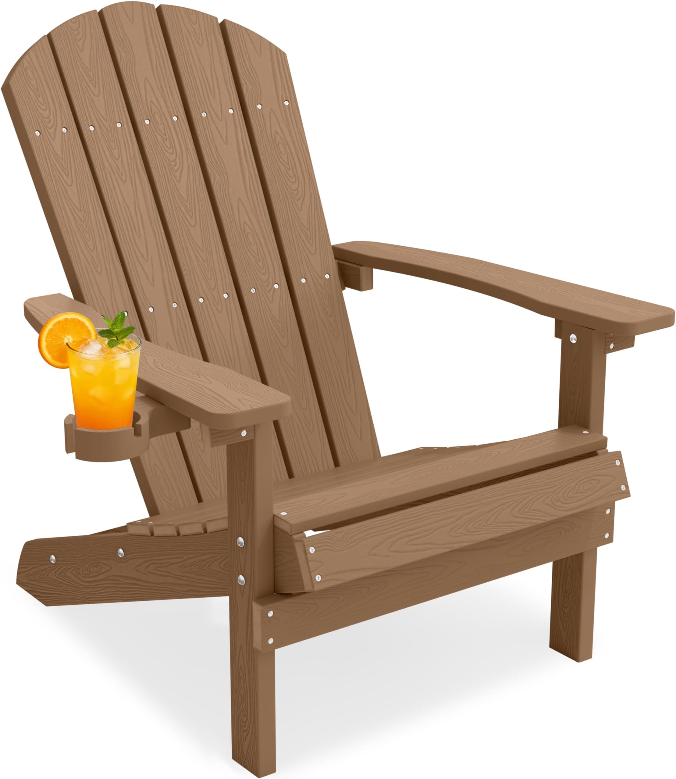 YEFU Adirondack Chair Weather Resistant: Outdoor Chair HIPS Plastic Adirondack Chairs - Patio Chairs with Cup Holder & Wood Texture - Lawn Fire Pit Deck Porch Garden Chairs for Adults (Teak)