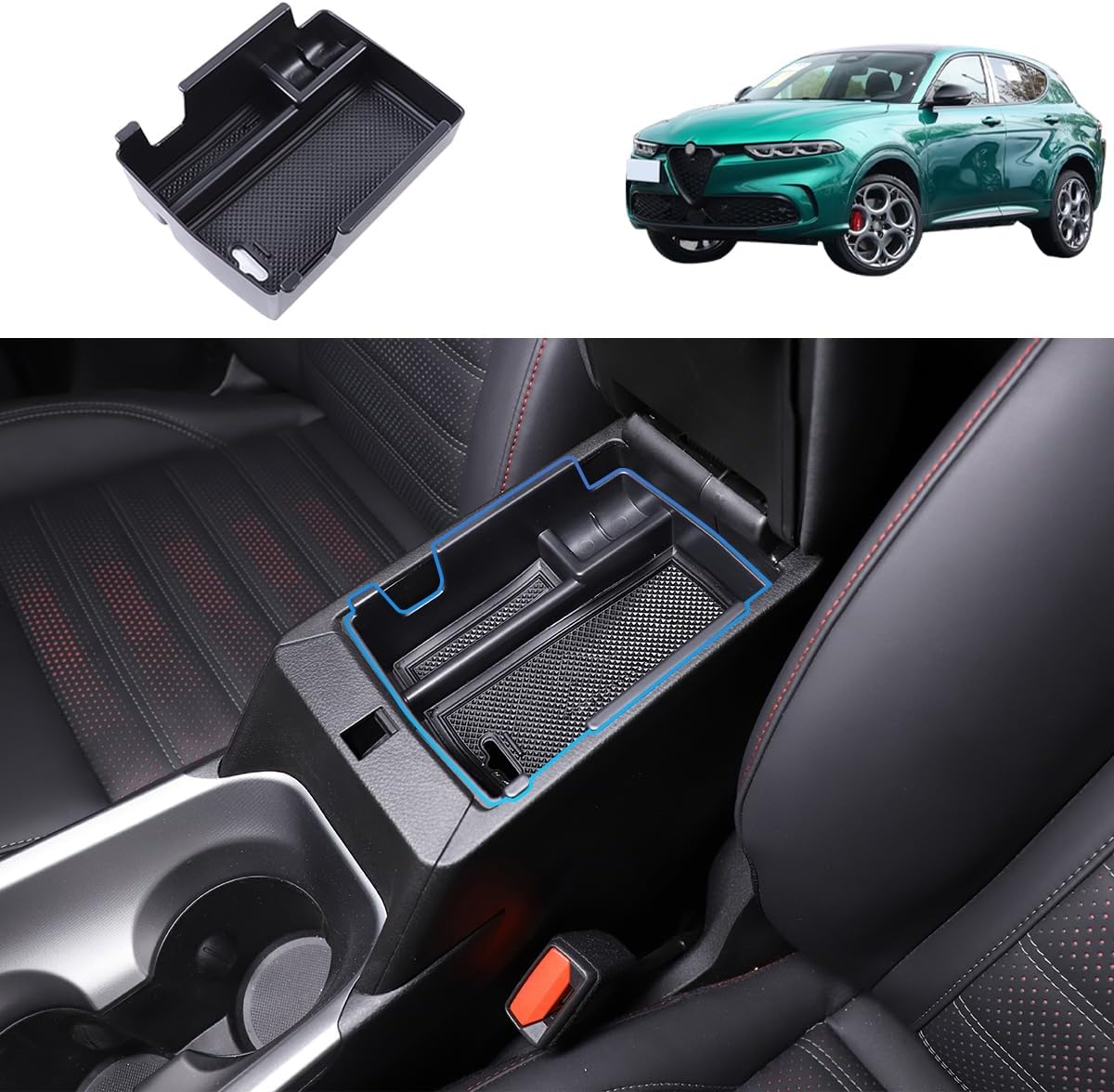 Car Center Console Organizer Tray Compatible with Alfa Romeo Tonale 2022-2025 Accessories Console Organizer Central Storage Box,Armrest Organizer Insert Tray Armrest Accessories