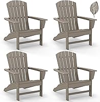 Vista 1 de GREENVINES Juego de 4 sillas Adirondack Plástico HDPE de grano de madera Silla de gran tamaño para hoguera Para todo tipo de clima Marrón