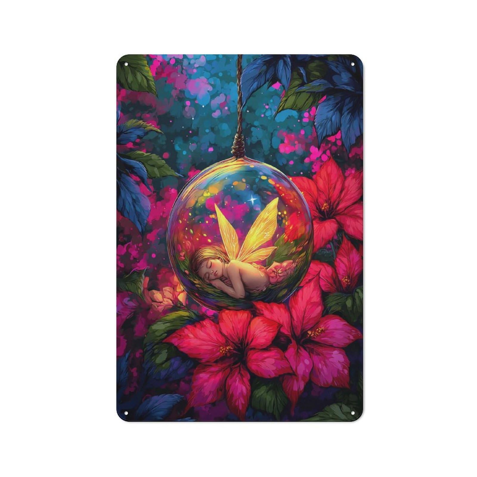 Junmoney Enchanted Fairy Dreamscape Vintage Metal Wall Decor 30X20cm, Decorative Metal Plaque For Coffee Bar, Small Shop Or Dining Room