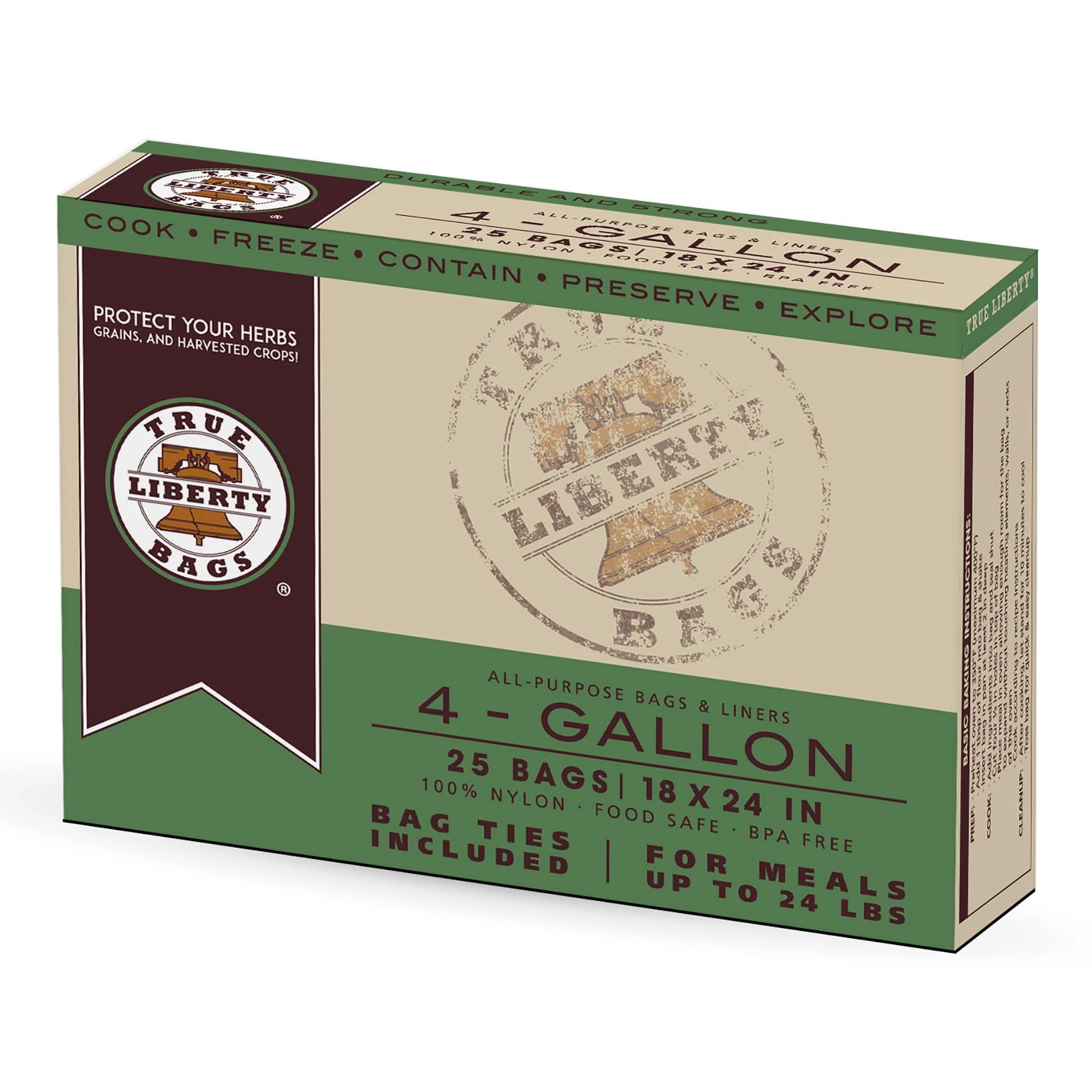 True Liberty BagsTrue Liberty All-Purpose Bags for Cooking, Preserving, Containing, and More, BPA-Free Nylon, 4 gal.