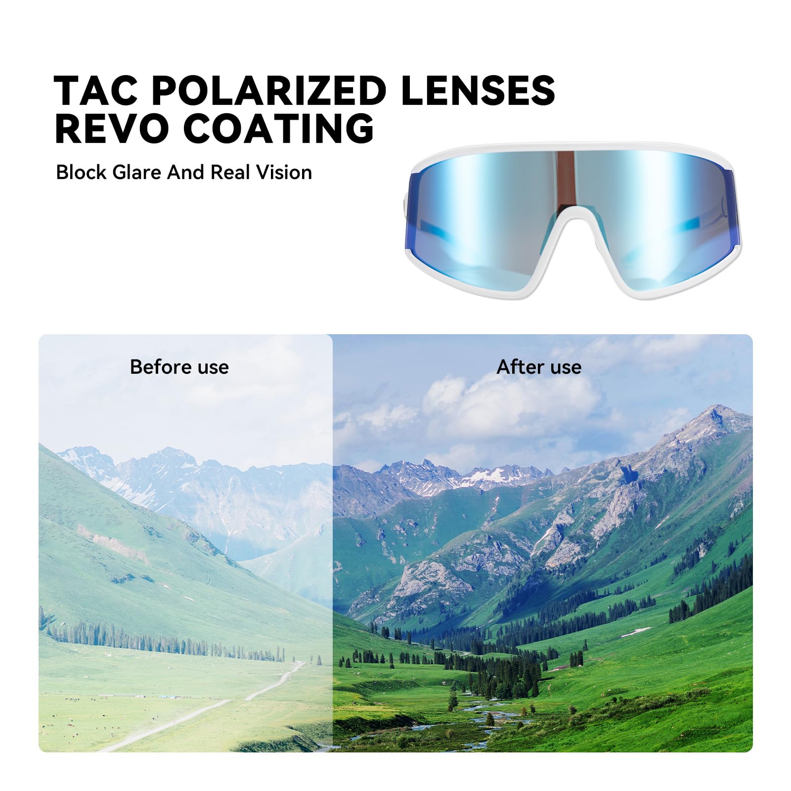 ROCKBROS Lunettes de Soleil Polarisées Cyclisme, Lunettes de Soleil de Sport Homme Femme, Protection UV400 TR90 Monture Ultra-Légère, pour Cyclisme Golf Pêche et Course à Pied