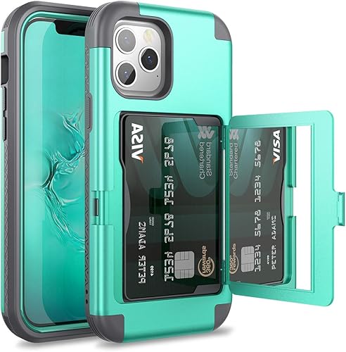 WeLoveCase Defender - Funda tipo cartera para iPhone 12iPhone 12 Pro con soporte para tarjeta de crédito y espejo oculto, funda resistente a prueba