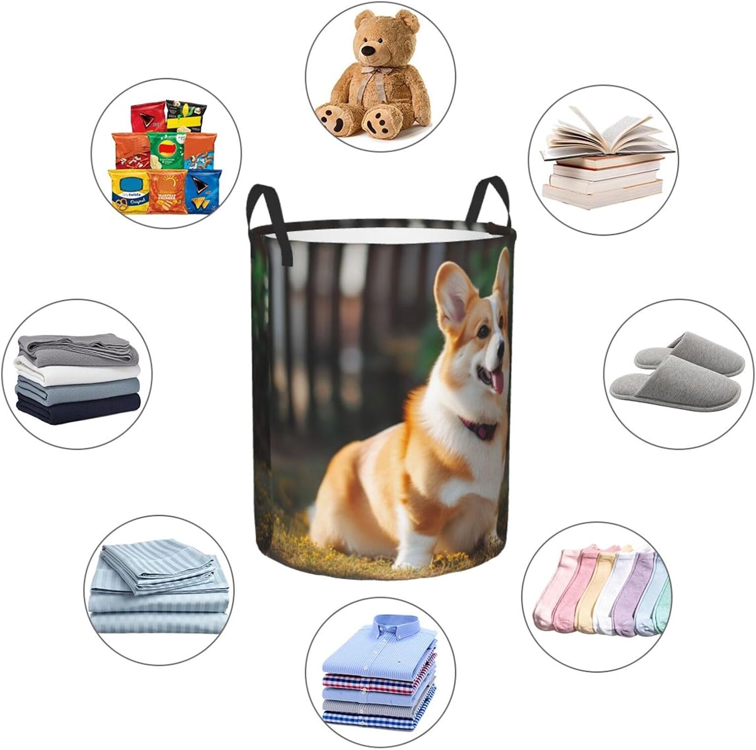 Dog Corgi Laundry Basket With Handles Foldable Oxford Cloth Tote Bag Laundry Hamper Waterproof Clothes Storage Bucket Toy Organizer For Laundry Room/Bathroom/Bedroom/Dormitories