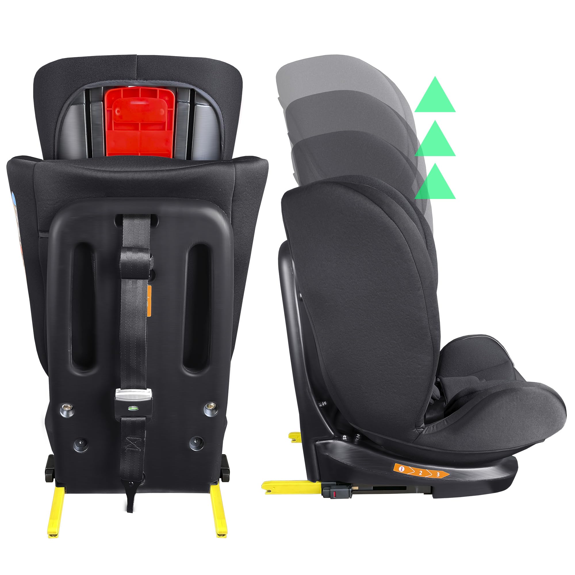 XOMAX XZ-16 Kindersitz drehbar 360° mit ISOFIX Liegefunktion mitwachsend 0-36 kg, 0-12 Jahre, Gruppe 0/1/2/3 I 5-Punkt-Gurt und 3-Punkt-Gurt Bezug abnehmbar, waschbarI ECE i-Size 129R (Schwarz)