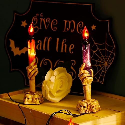 Miniatura 4 de WATERGLIDE Juego de 5 estacas de luz para velas de Halloween, diseño de manos de esqueleto, resistentes al agua, funciona con pilas con