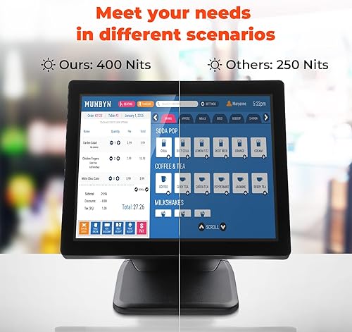 Miniatura 5 de MUNBYN Monitor de pantalla táctil POS de 17 pulgadas, 400 liendres, pantalla táctil LED capacitiva plana, sistema POS y cajón de caja registradora