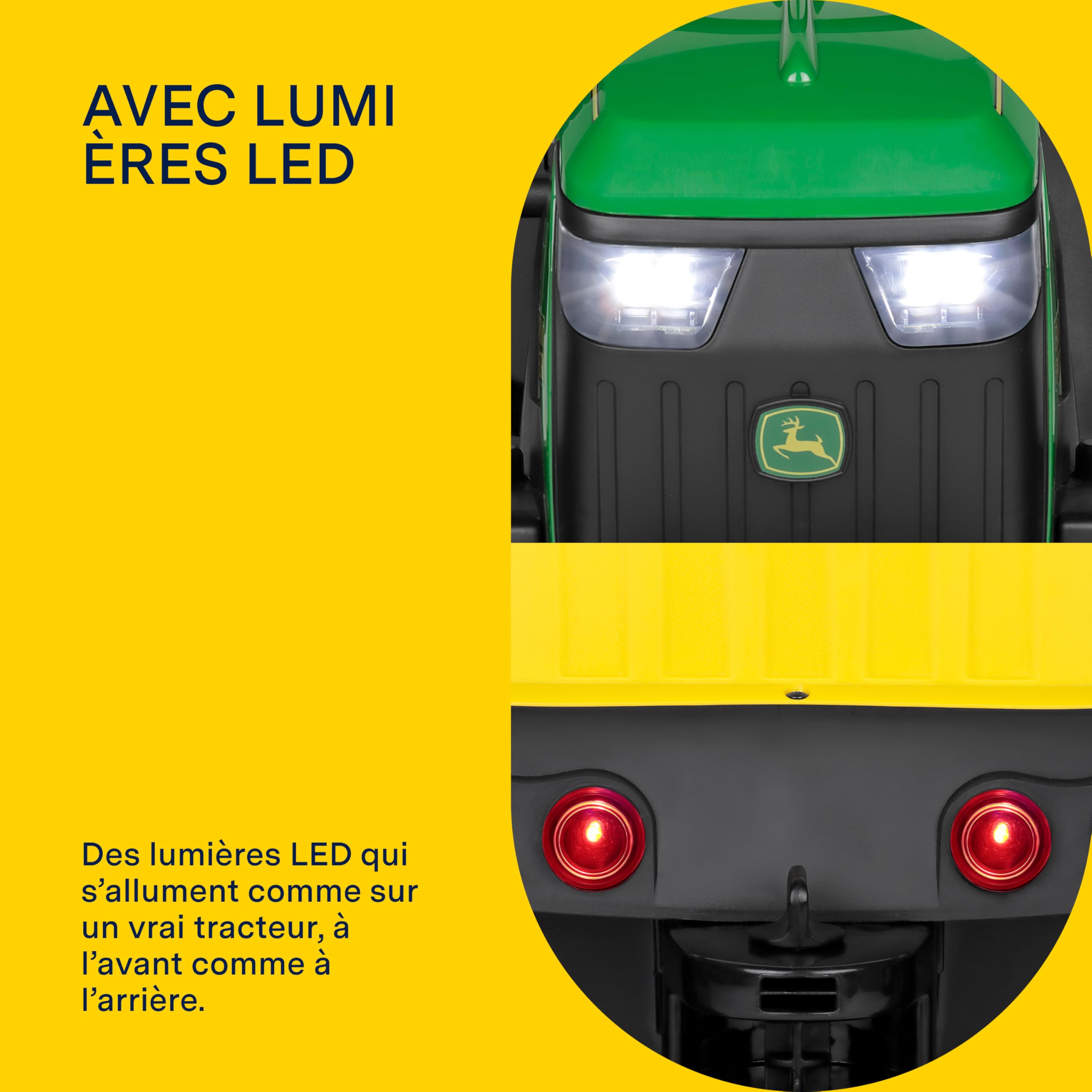 John Deere Farm Power Tracteur Électrique 12V pour Enfants avec Télécommande, Conduite Manuelle, Lumières et Sons