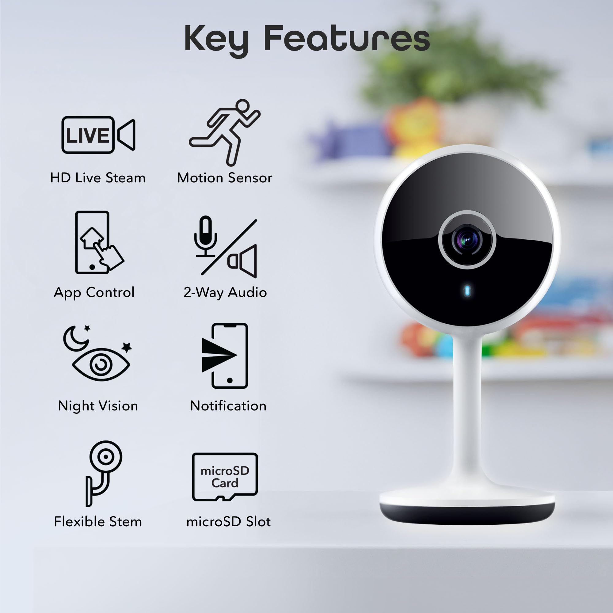 Geeni Vivid Caméra de sécurité intelligente d'intérieur, diffusion en direct HD, 1 pièce, blanc