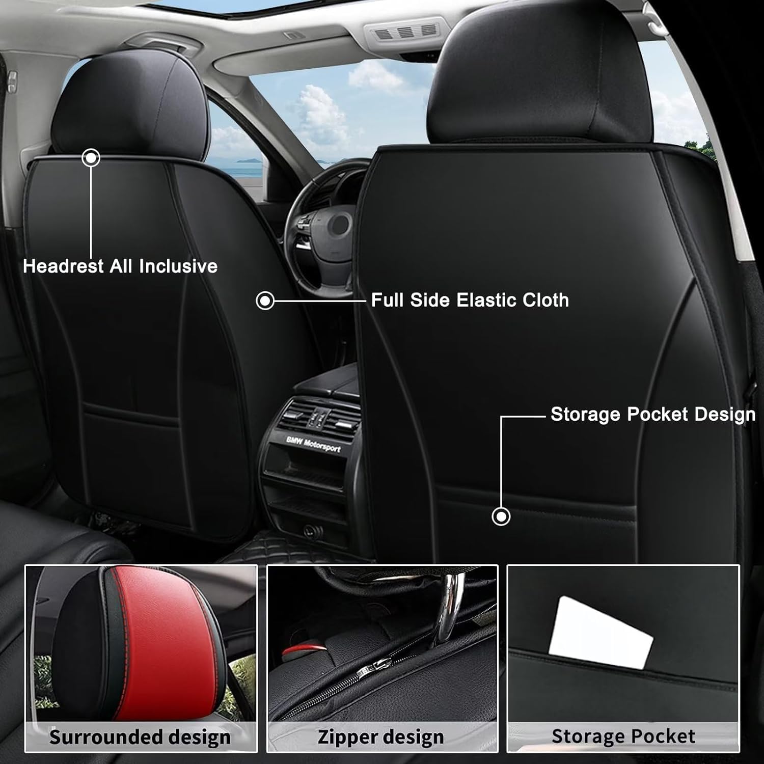 AOMSAZTO 2 Front Car Seat Covers Fit for Jeep Gladiator 2020-2025 Car Seat Cushion Protector Leather Front Seat Cover Waterproof Black&Red