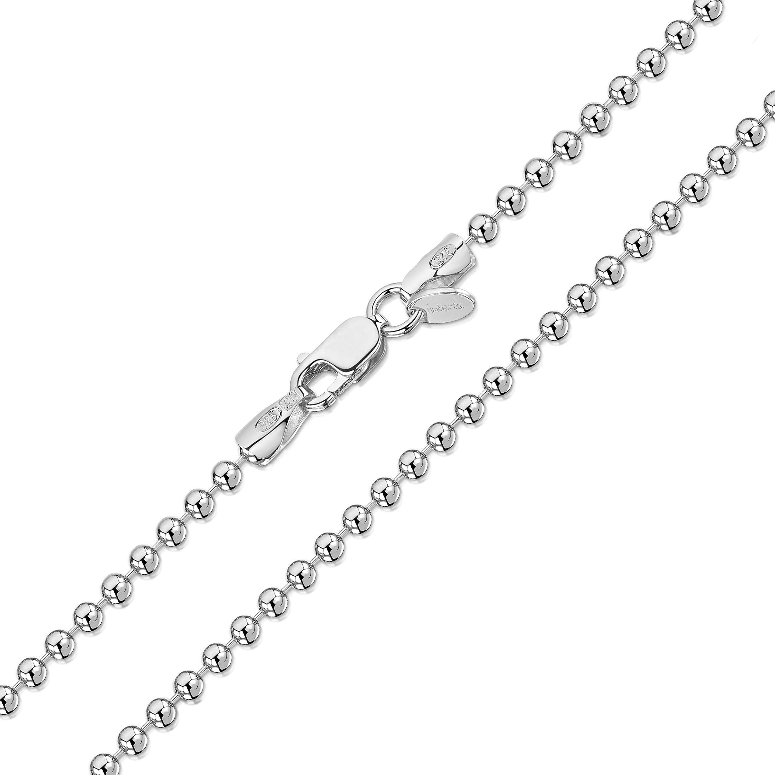 Amberta 925 Sterling Silver 2 mm Ball Chain Necklace 16" 18" 20" 22" 24" in