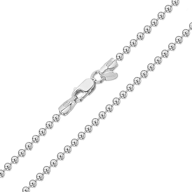 Amberta 925 Sterling Silver 2 mm Ball Chain Necklace 16" 18" 20" 22" 24" in
