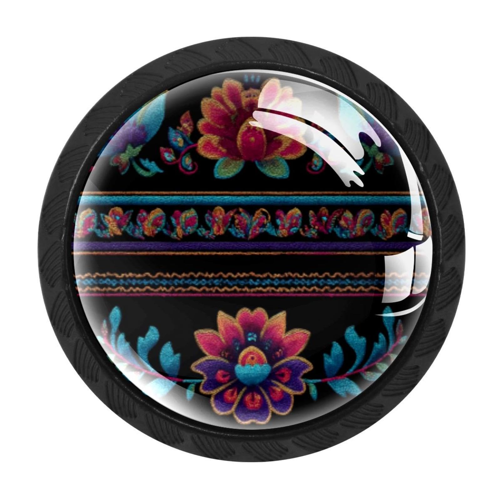 CHENZZZZ Motifs African Boho Paisley Floral (12) Drawer Knobs Pull Handle Crystal Glass Circle Shape Cabinet Drawer Pulls Cupboard Knobs with Screws for Kitchen Cupboard Dresser Wardrobe etc