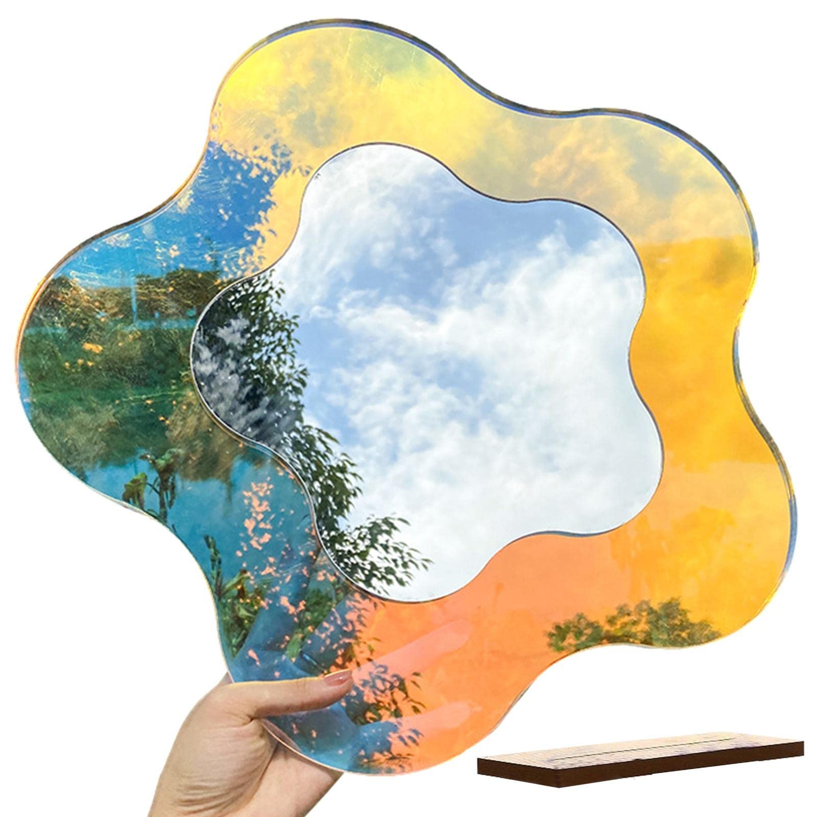 A/R Rainbow Acrylic Mirror | Irregular Flower Shaped Mirror Aesthetic Vanity Mirrors | Attractive Vanity Mirror for Living Room, Bedroom, and Minimal Spaces Home Decor