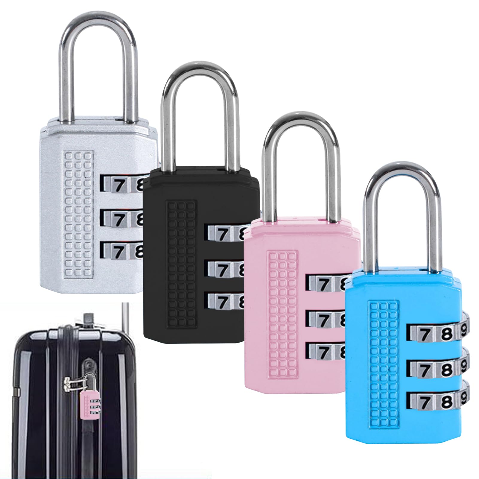 4PCS 3 Digit Suitcase Padlock, Resettable Code Security Padlock