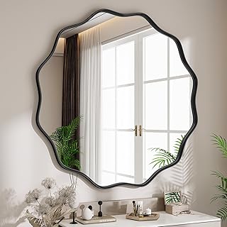 Round Wavy Mirror, 30 Inch Metal Frame Circle Mirror, Round Wall Mounted...