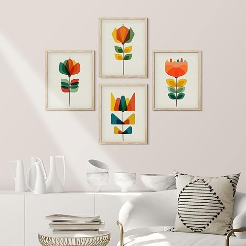 Miniatura 2 de SIGNWIN Arte de pared enmarcado retro retro de mediados de siglo, juego de 4 impresiones geométricas abstractas para decoración de pared, decoración