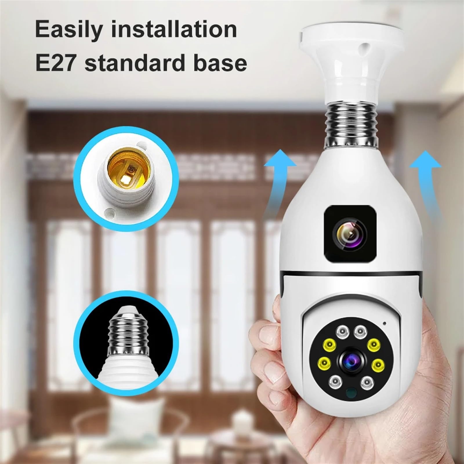 Telecamere di sicurezza, Telecamera Wi-Fi da 4MP Lampadina IP for interni a doppia lente con luce wireless Audio a 2 vie Tracciamento automatico AI Rilevamento umanoide di sicurezza PTZ(4MP Camera)