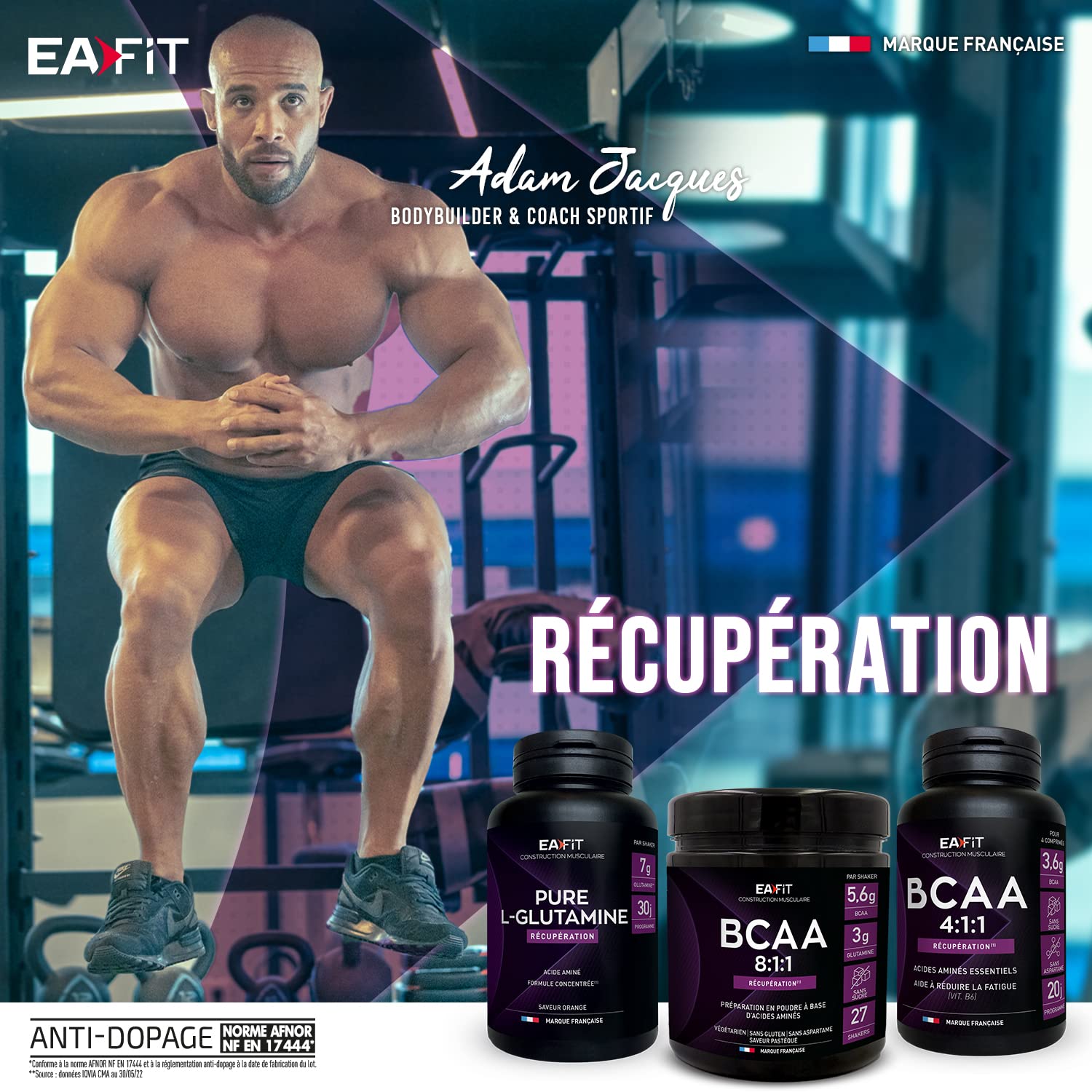 EAFIT | Pure L-Glutamine 243 g - L Glutamine en poudre - Supplément Acide Aminés en Poudre - Complément Alimentaire - Récupération Musculaire, Santé Intestinale et Immunité - Gout Orange
