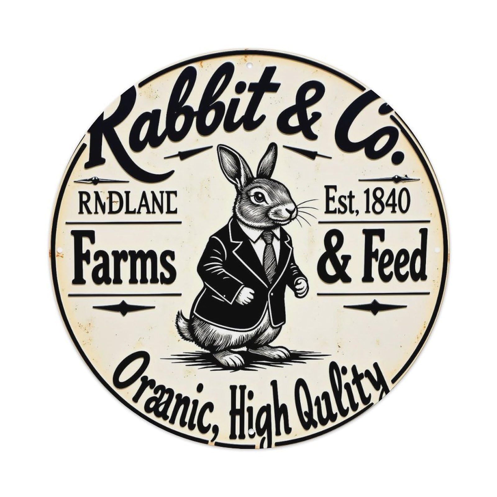 Rabbit Suit Farm Feed Organic Round Tin Sign Vintage Metal Sign Home Bar Garden Indoor & Outdoor Wall Decor Retro Metal Poster 8x8 Inch