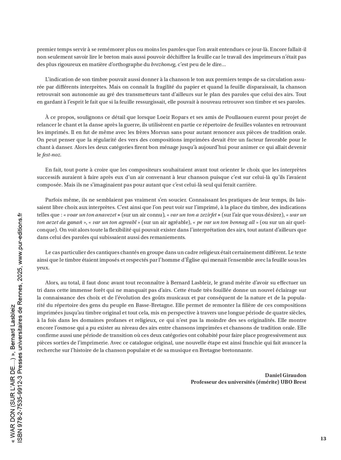 War Don (Sur l'air de...): Catalogue des timbres des chansons et cantiques en langue bretonne XVIIe au XXe siècle