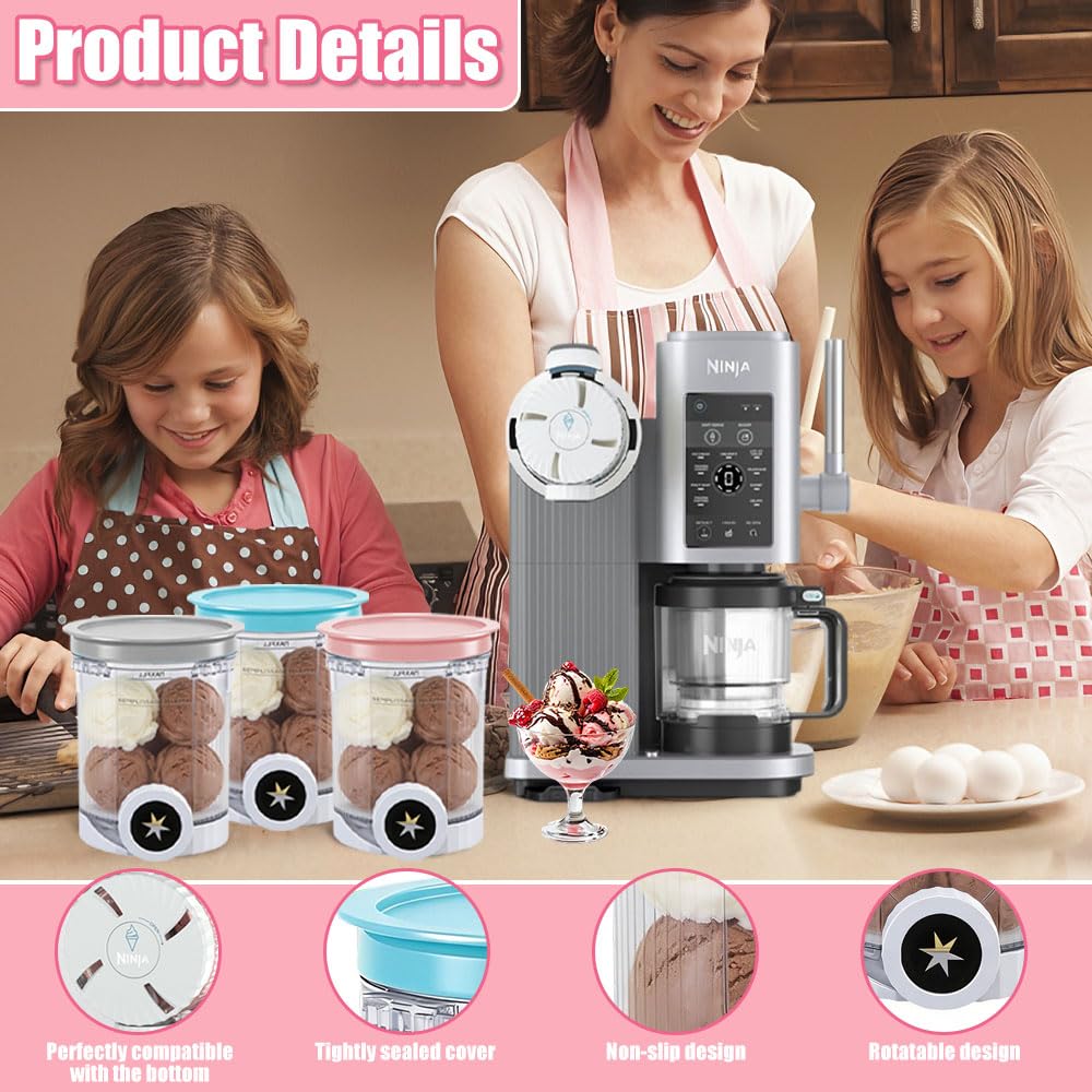 4 Stück Ninja Swirl Creami Behälter, 480 ml Eisbehälter für Ninja Creami NC701 & NC700 Serie Eismaschinen, BPA-frei, Spülmaschinenfest, für Ninja Swirl by Creamy Behälter