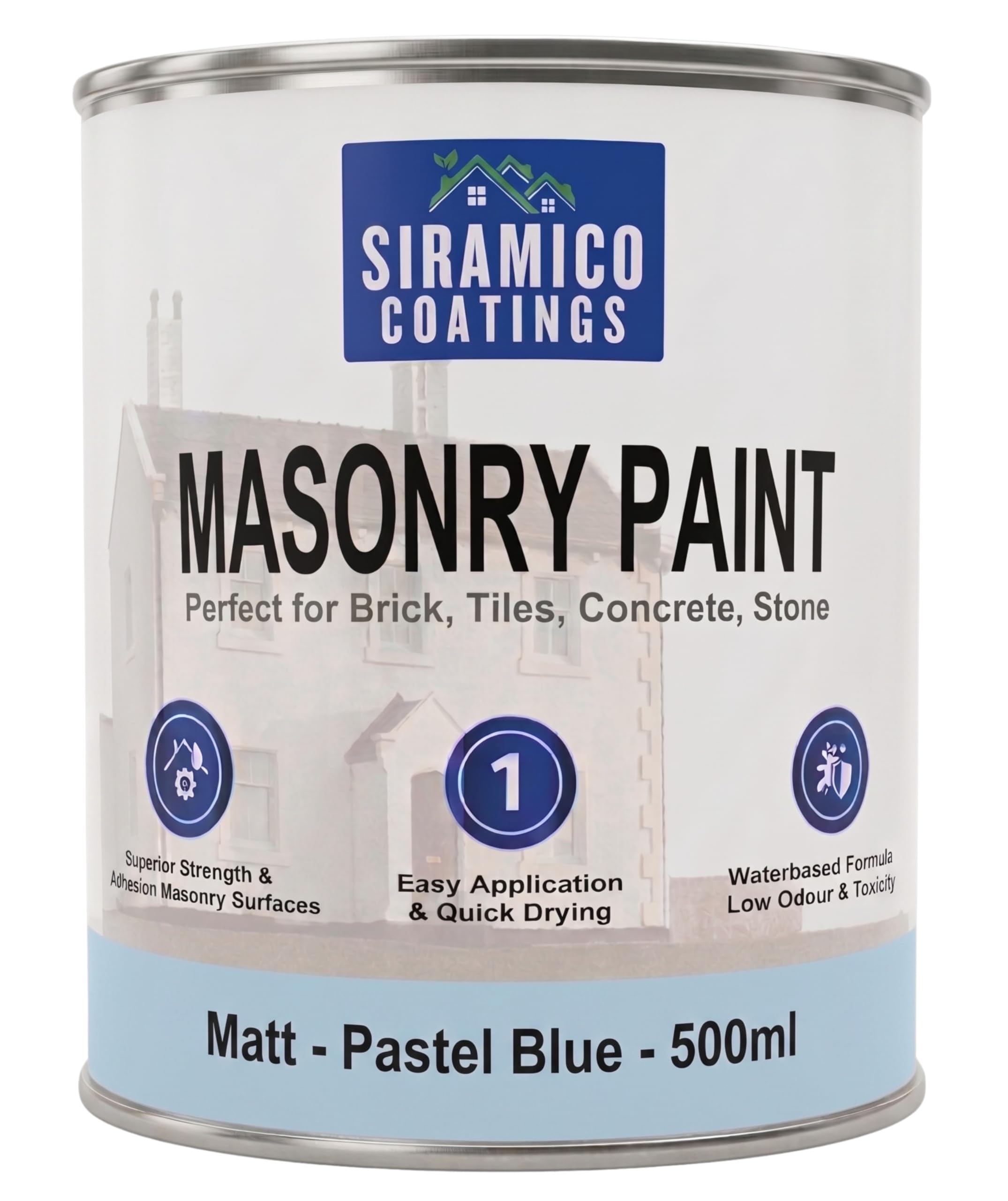 SIRAMICO COATINGS | Masonry Paint | Smooth White | 500 ml |10 Year protection of Masonry surfaces | Washable Paint (Pastel Blue, 500ml)