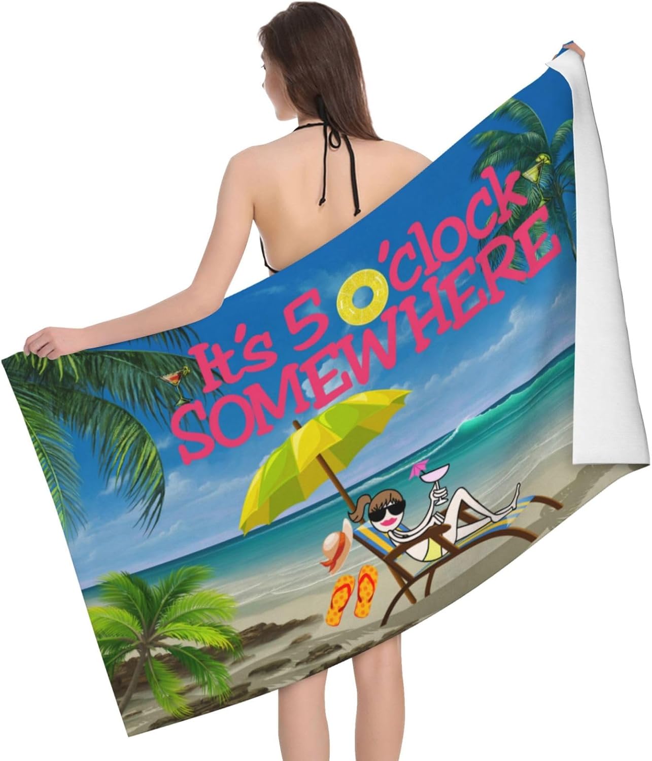 It's 5 O'Clock Somewhere Beach Towel Pool Towel for Men Women Gym and Spa Shower Towels Home Decor 32" X 52"