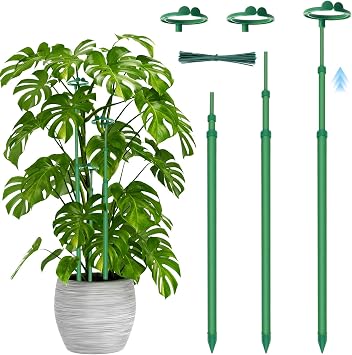 Telescoping Plant Stakes, 3Pcs 17.9IN to 42.3IN Adjustable Monstera Support | Sturdy Monstera Plant Support, Plant Sticks Support Tall for Monstera, Orchids, Tomatoes, Vines & Indoor Outdoor Plants