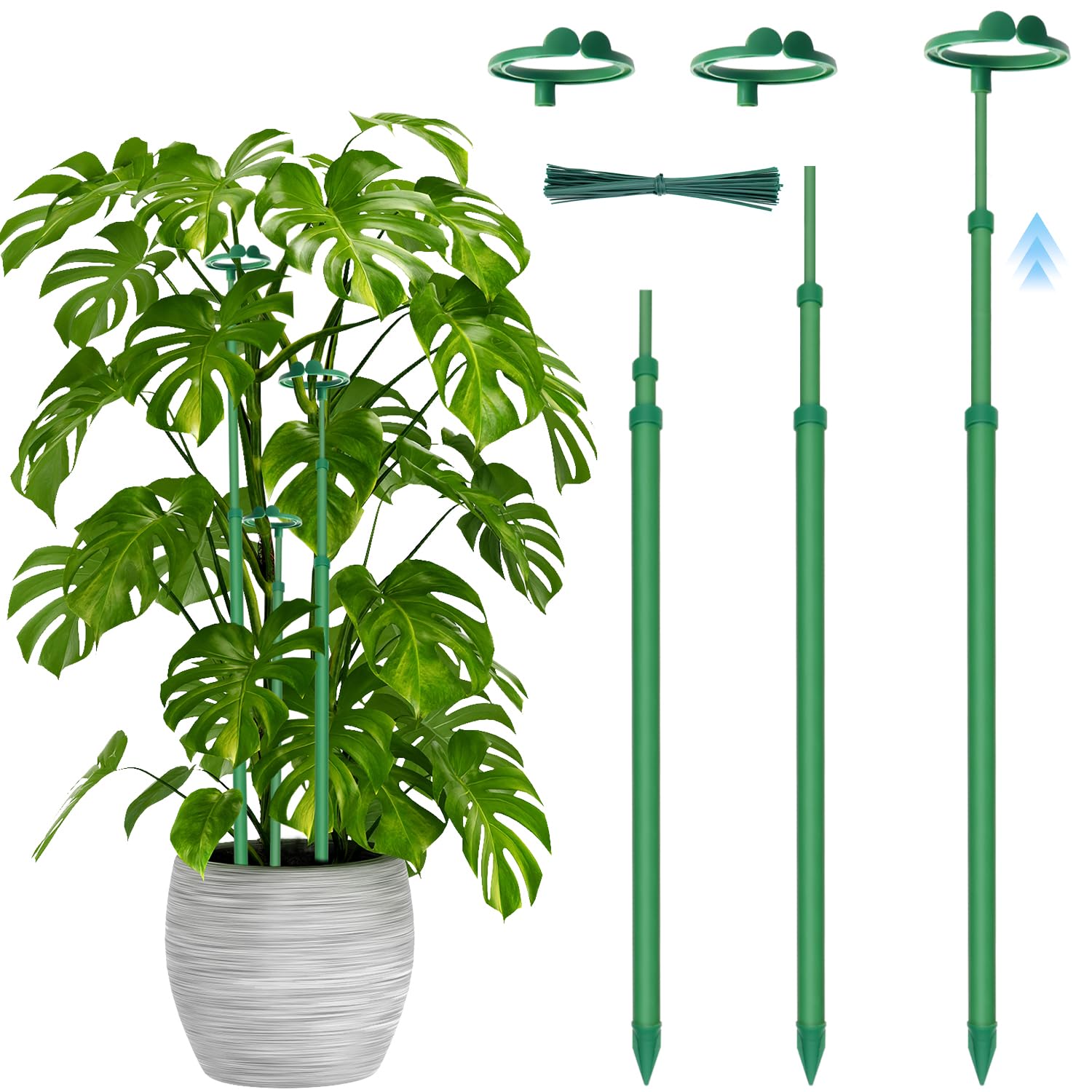 Telescoping Plant Stakes,3Pcs 17.9In to 42.3In Adjustable Monstera Plant Support Orchid Sticks with Clips, Plant Sticks Support Tall for Monstera,Orchids,Tomatoes,Vines & Indoor Outdoor Plants