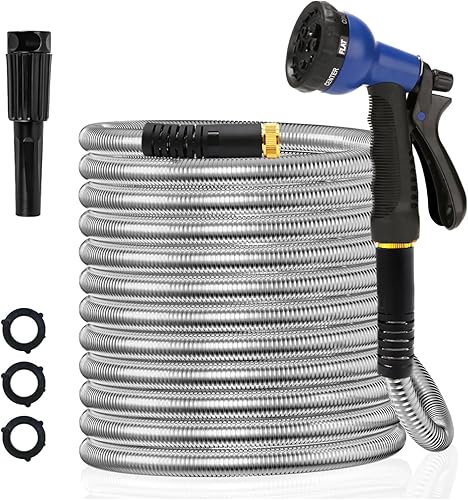 Manguera de jardín de metal expandible de 15 pies, manguera de jardín ligera de acero inoxidable 304 con boquilla de 8 funciones, manguera de agua disponible en Yaxa Guatemala