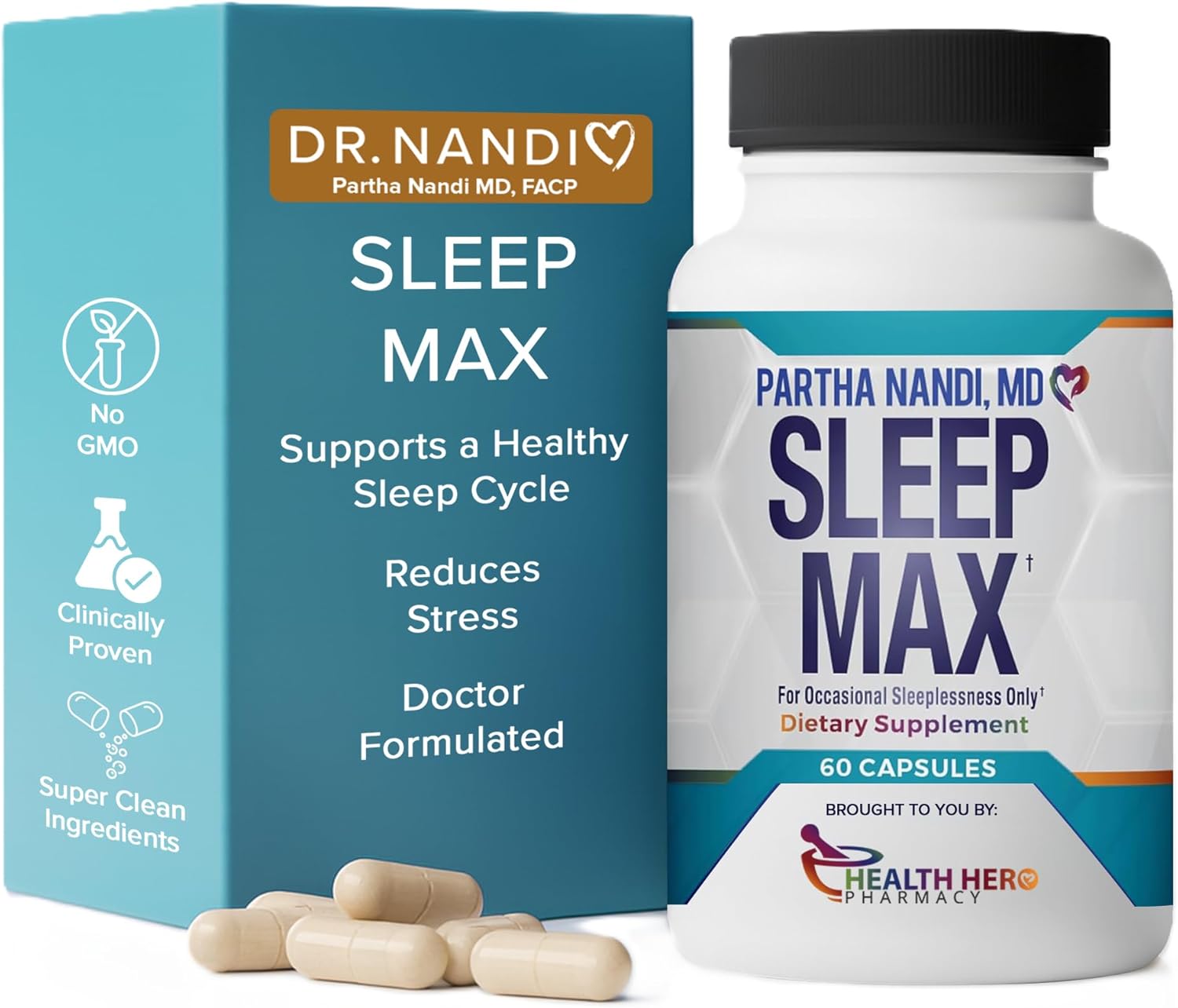 Sleep Max Natural Sleep Aid – Magnesium, GABA, 5-HTP & Taurine – REM Sleep & Deep Sleep Supplement Without Melatonin – Non-Habit Forming Vegan Herbal Sleep Aid – Non-GMO – 60 Capsules