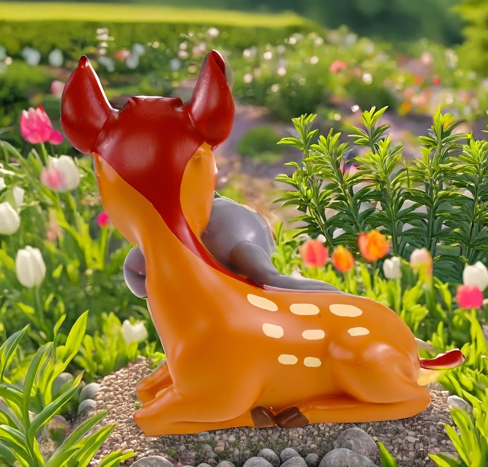 Figurka ogrodowa Bambi i kołatka, 28 x 27 cm, odporna na warunki atmosferyczne, dekoracja Disneya - statuetka z żywicy poliestrowej do ogrodu i domu – ocieplający wzrok dla