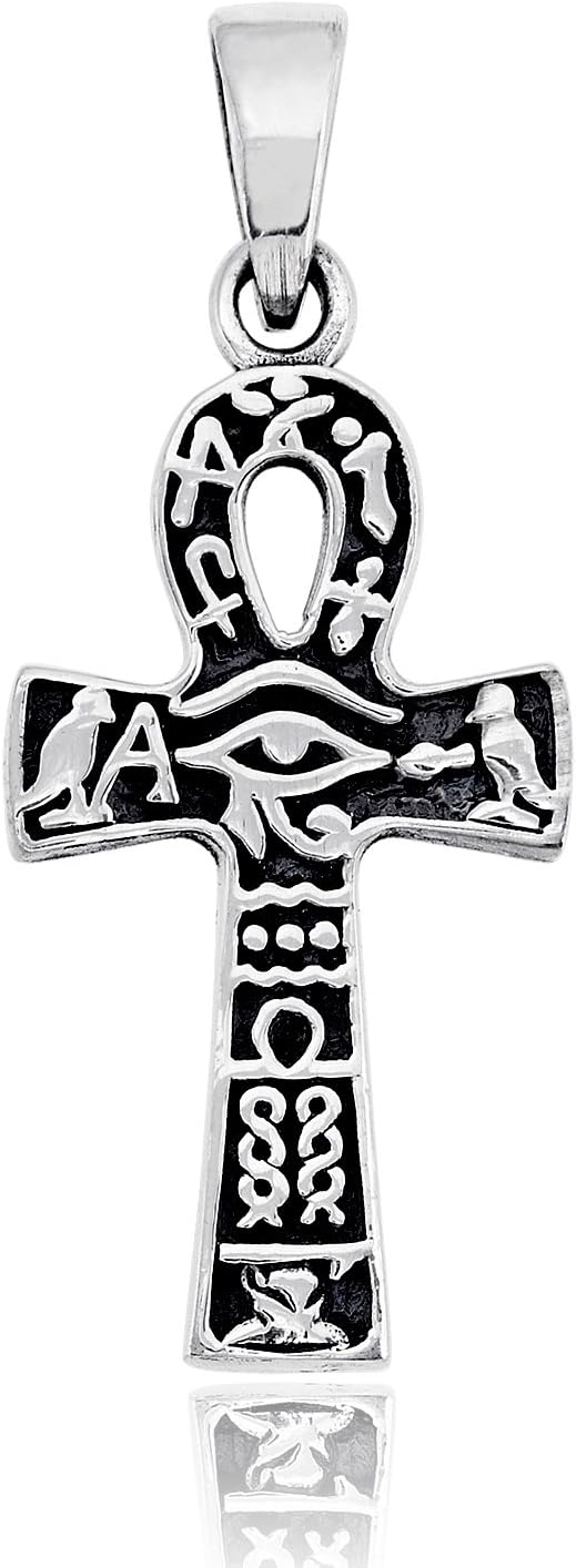 Sistakno Sterling Silver 925 Ankh Ancient Egyptian Symbol of Life Eye of Ra The Sun God Pendant