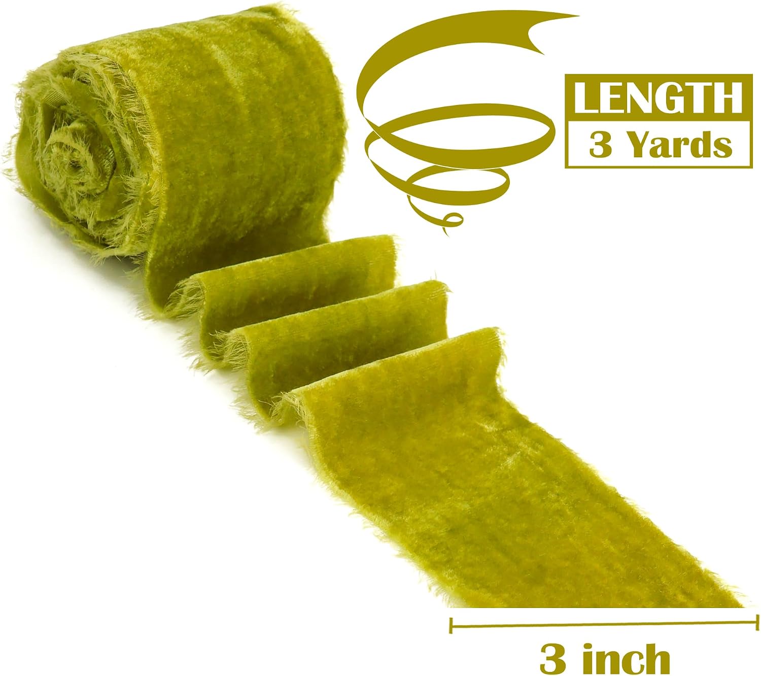 MEEDEE Moss Velvet Ribbon 3 Inch Moss Fringe Ribbons Raw Edge Silk Velvet Ribbon for Wreaths, Flower Bouquet, Photography, Dress Sash, Baby Shower, Wedding Decor (3 Yards)