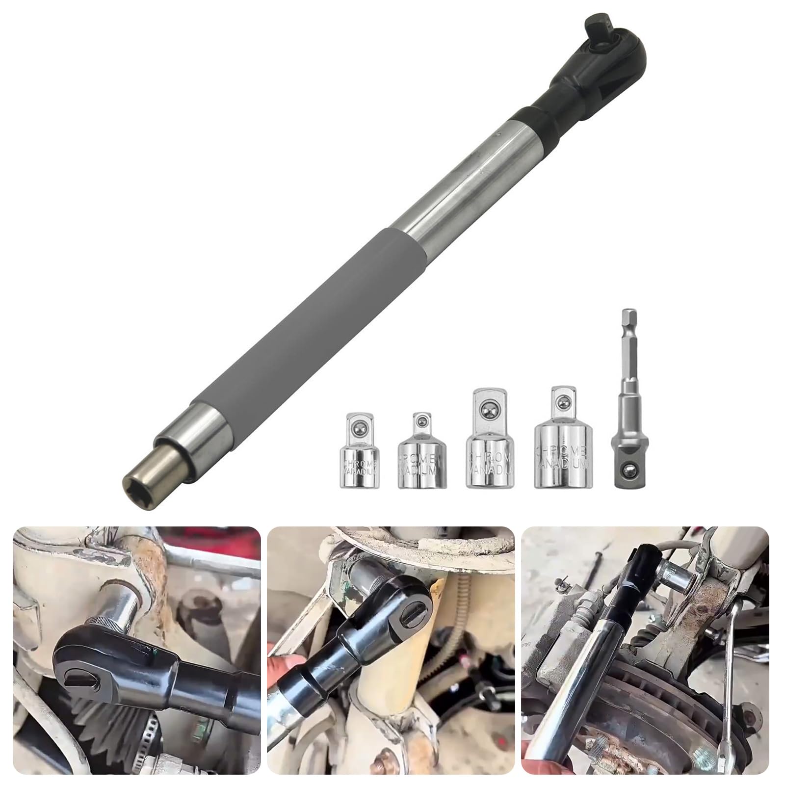 Llave de trinquete multifuncional, 4 convertidores, mango ergonómico de acero de alta resistencia para mecánicos, artesanos, mango ergonómico antideslizante, llave de trinquete