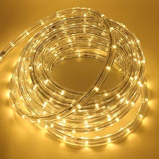 XUNATA 220V Flexible Luz de Cuerda Amarillo, Impermeable Tria de LED Strip Light para Intemperie o Interior Escalera de Techo Decoración Luces Colores - 10m