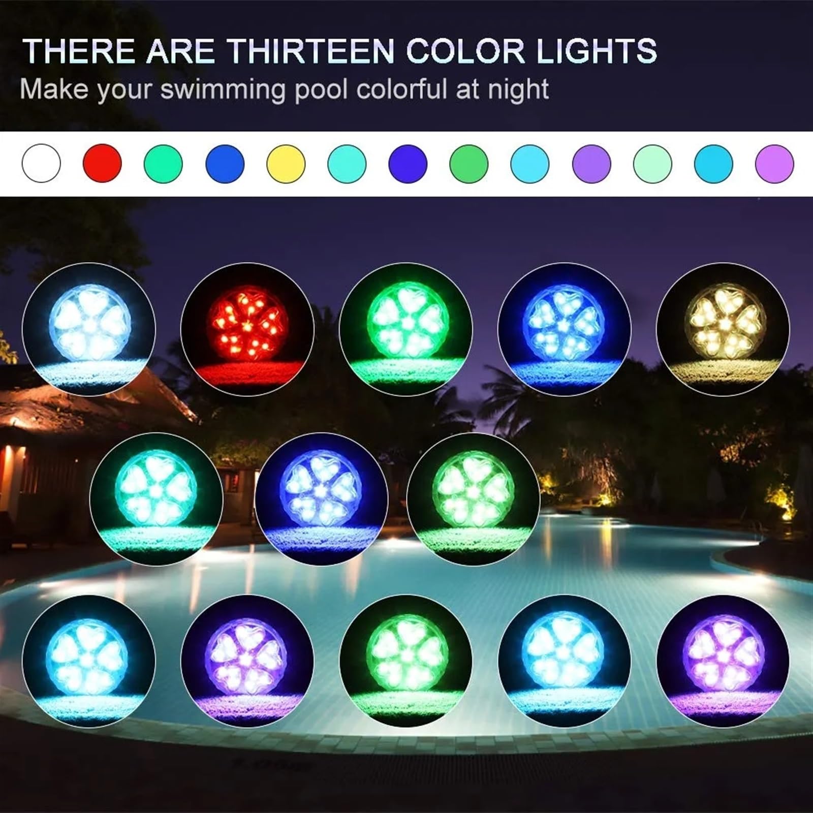 Lampe de bassin magnétique submersible RVB 13 couleurs avec télécommande pour fontaine et aquarium