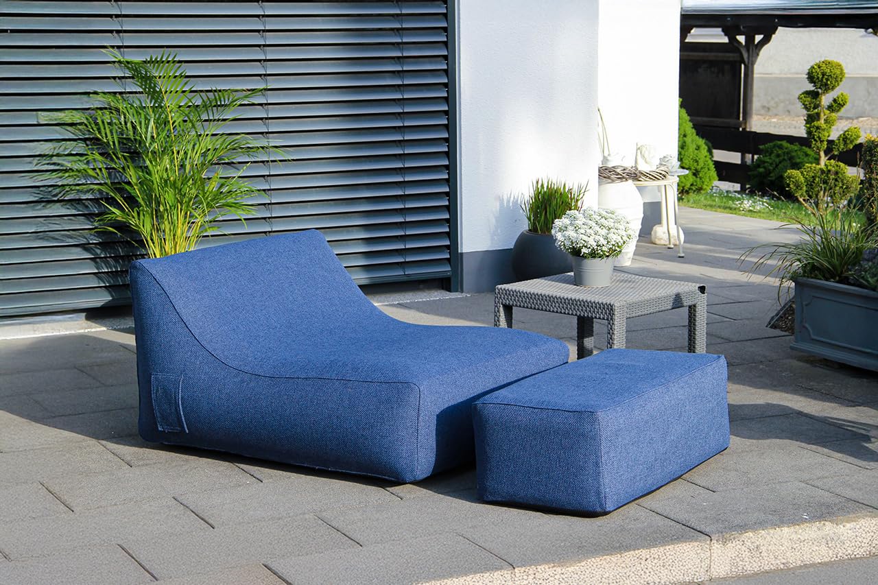 Premium PRO Design Aufblasbarer Camping Sessel mit Textil-Bezug - Ergonomischer Outdoor Lounge Chair - Doppelwandig & Robust - Strand & Festival Luftsofa (Meridian Chair mit Lounge Sitz, Blau)