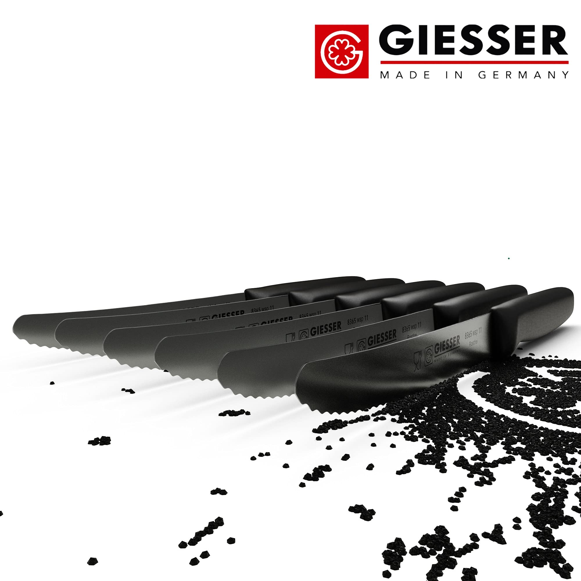 Giesser since 1776 - Made in Germany - Set di 6 coltelli da pomodoro, neri, lama di 11 cm, antiscivolo, piccolo coltello verdura lavabile in lavastoviglie, inossidabile