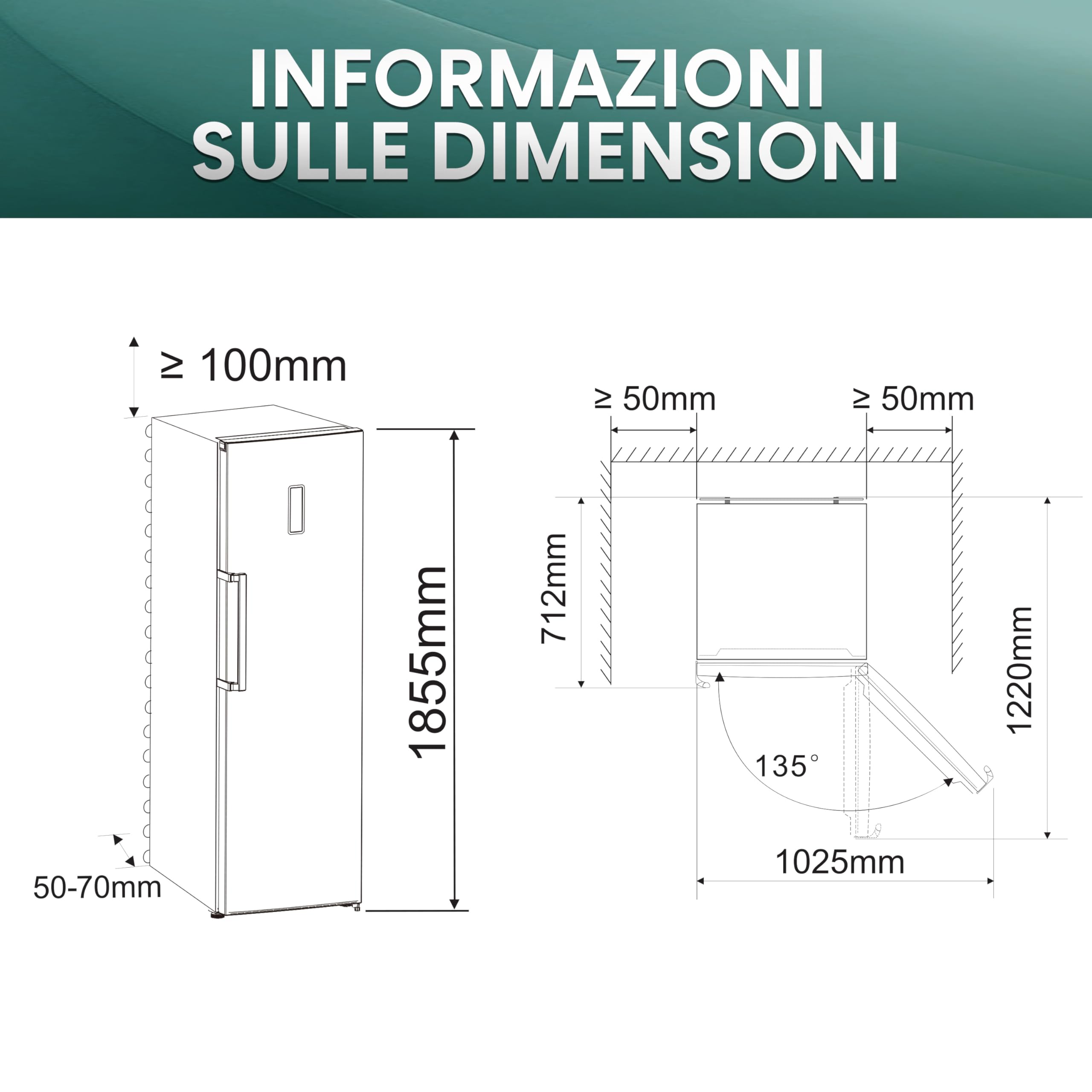 Hisense RL481N4BIE, Frigorifero Monoporta, Capacità 370 L, Inox, Total No Frost, Classe Energetica E, Altezza 185.5 cm, Larghezza 59.5 cm, Profondità 69.1 cm