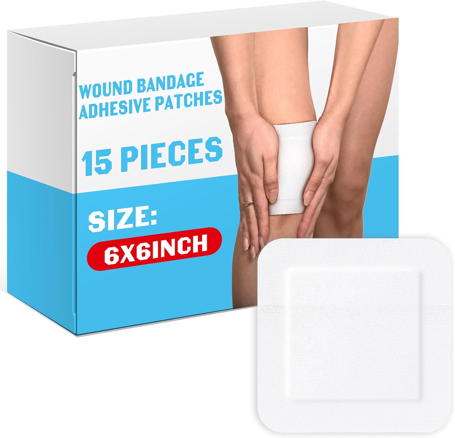 15 Pieces Bordered Gauze Island Dressing Wound Bandage Sterile Adhesive Gauze Pads Patches Post Shower Breathable Borders Individually Packed Pouches Tapes(6 x 6 Inch)