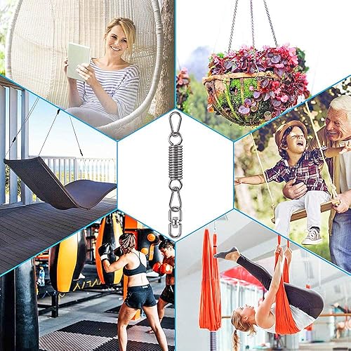 Miniatura 7 de Paquete de 2 piezas de accesorios para colgar sillas de hamaca, accesorios de resorte oscilante, gancho giratorio de suspensión resistente para